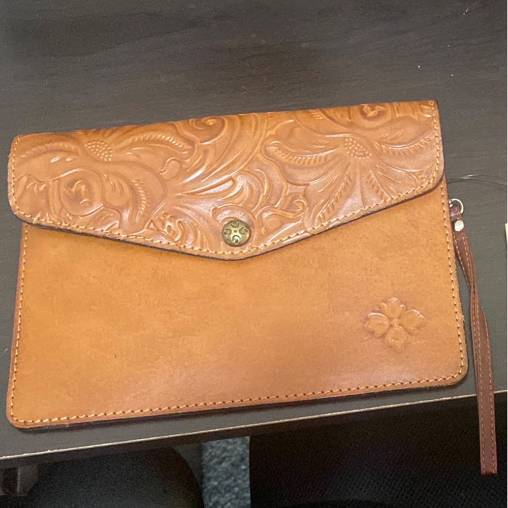 Embossed Tan Leather Clutch